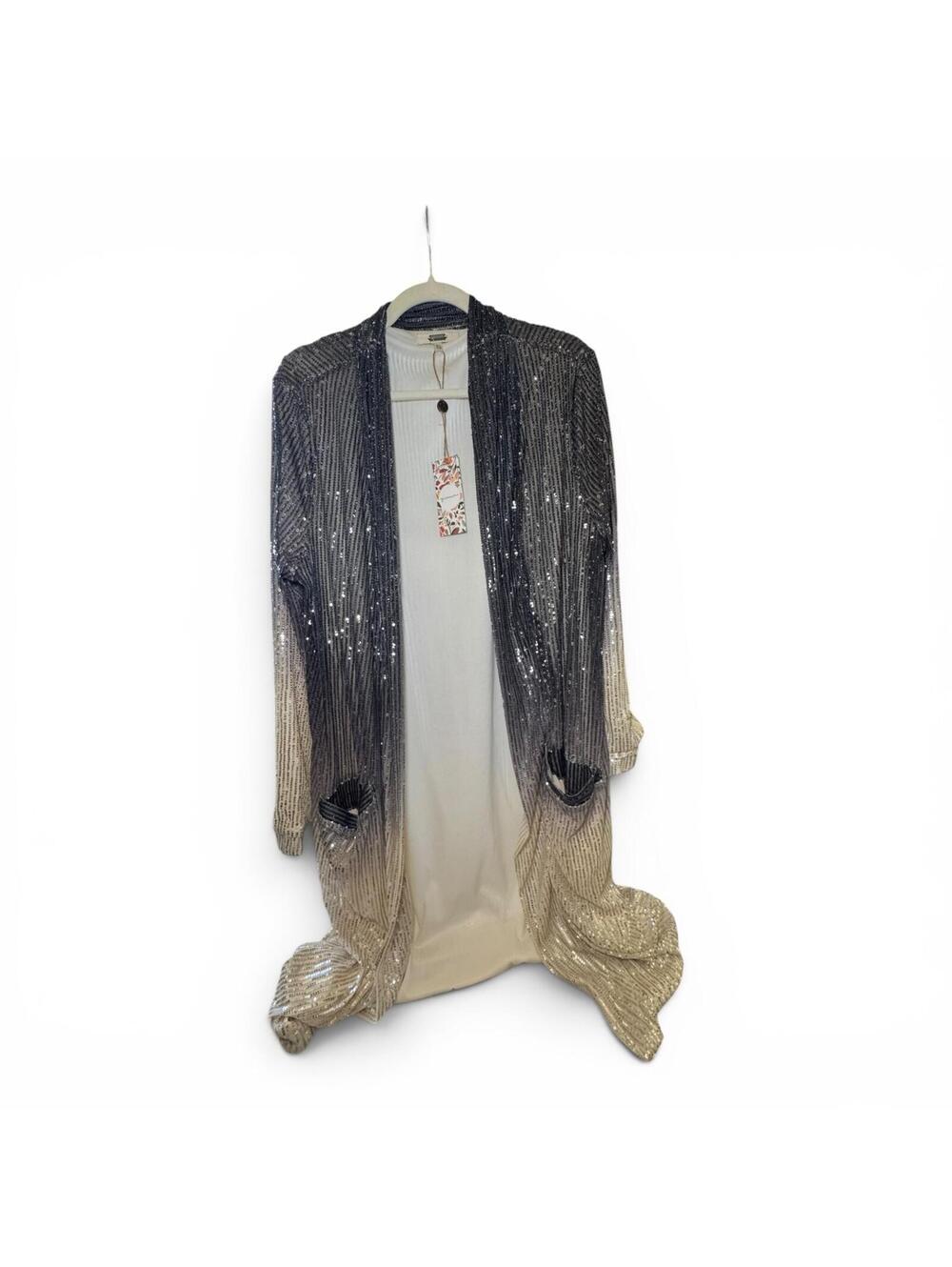 Gimmicks Buckle Sequin Kimono Sheer Black Gold Sparkle Women's XL NWT